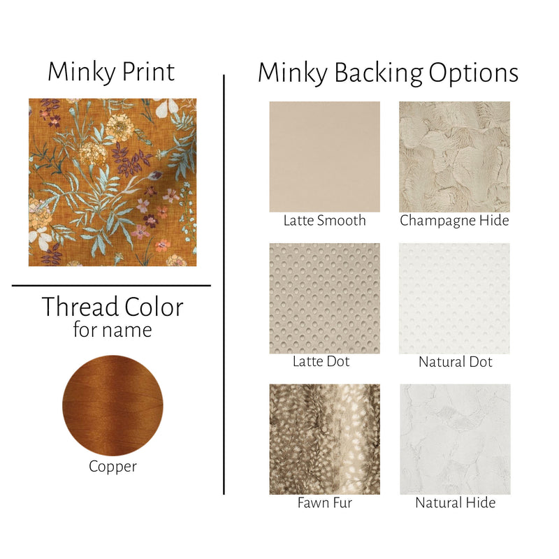 Copper Floral Baby Blanket Personalized