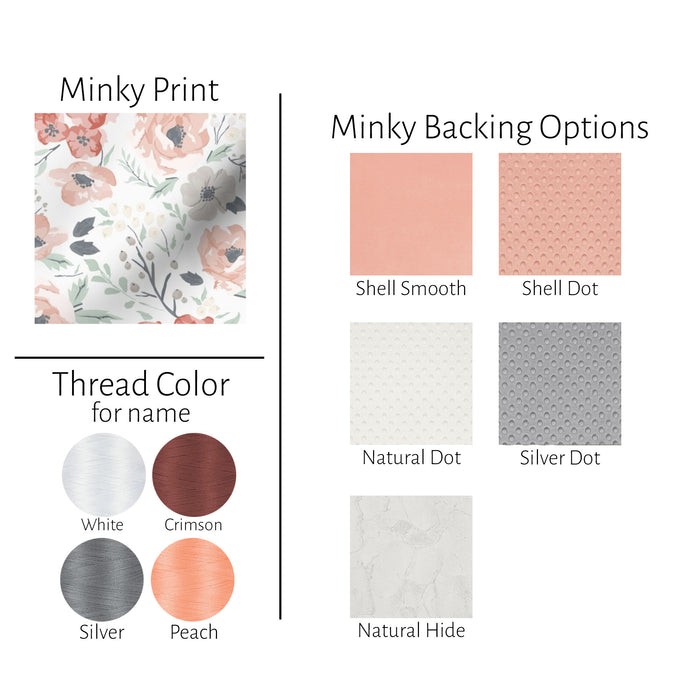 Peach Floral Personalized Girl Baby Blanket